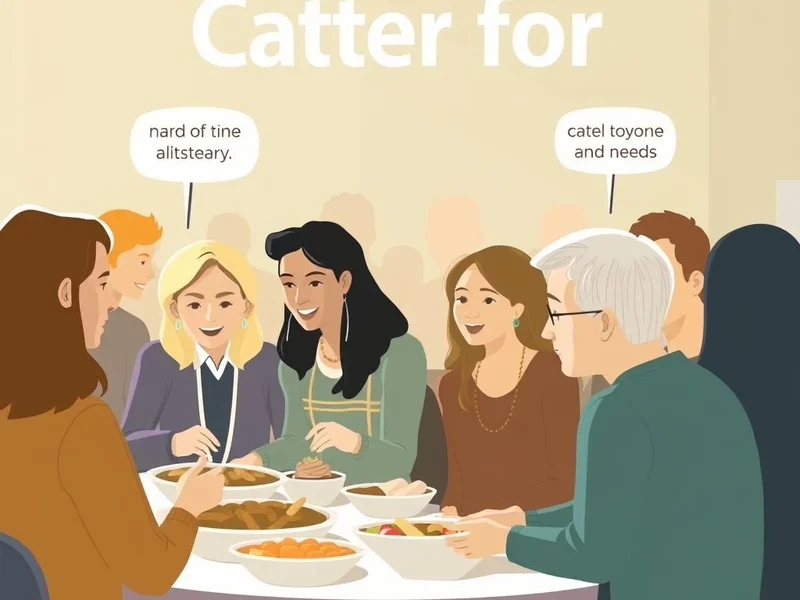 A diverse group of people at a catered event, illustrating the concept of 'Cater for'