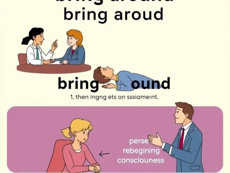 Image showing different contexts for the phrasal verb 'bring around'