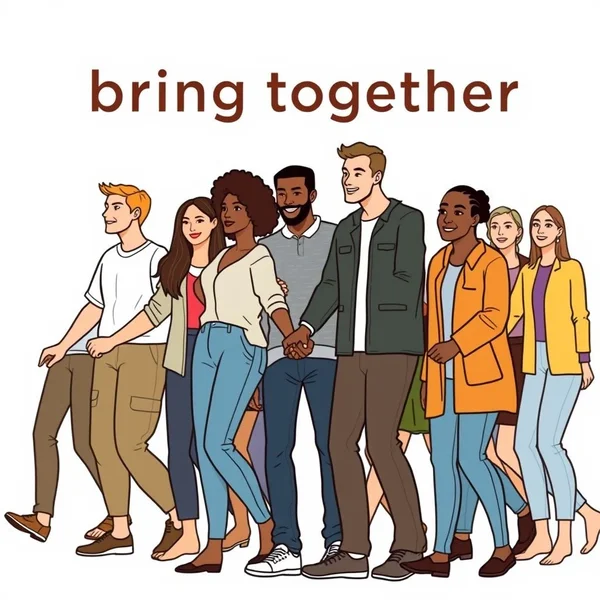 Image showing elements being brought together, illustrating the phrasal verb "Bring together"