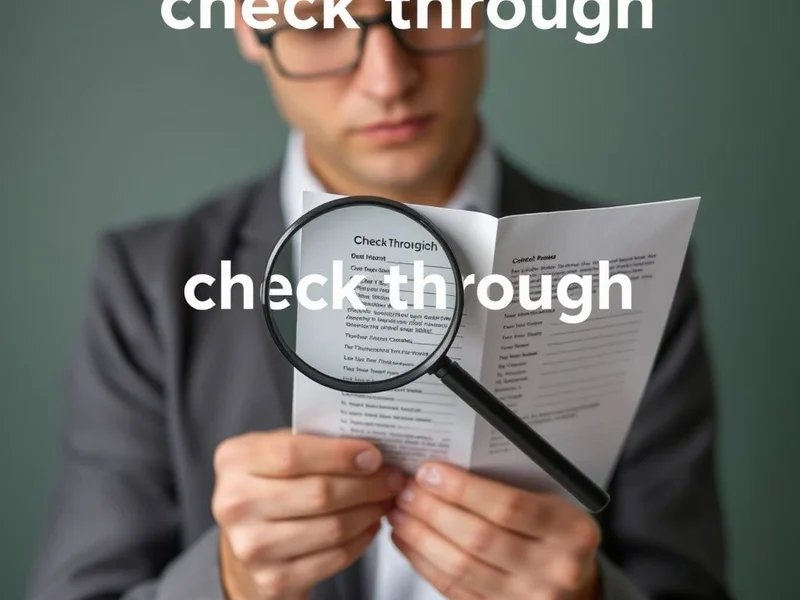 A person carefully examining a document, illustrating the phrasal verb "check through"