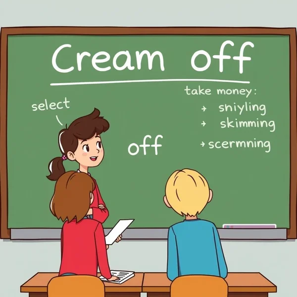 Students learning the phrasal verb Cream off