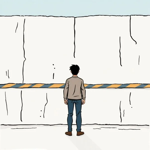 Image illustrating the concept of facing a barrier with the phrasal verb "come up against"