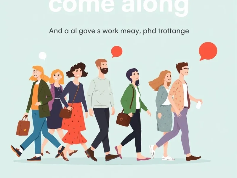 Image showing people walking together with text overlay: Understanding the Phrasal Verb 'Come Along'