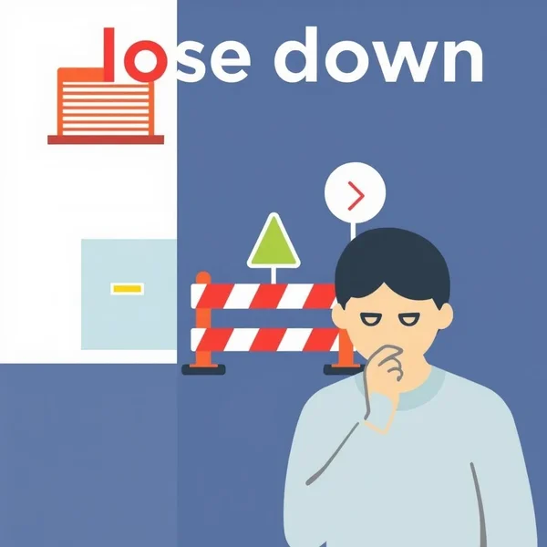 Image illustrating the meaning of the phrasal verb 'close down'