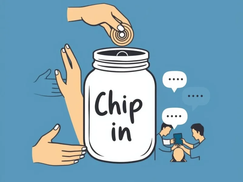 Mọi người cùng góp tiền hoặc làm việc cùng nhau, minh họa cho cụm động từ Chip in