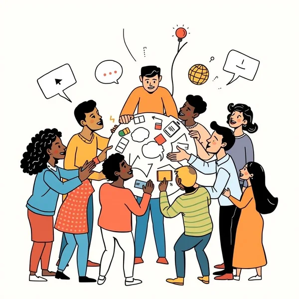 Image showing people collaborating to deal with a task, illustrating the phrasal verb 'deal with'