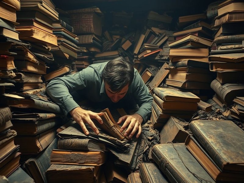 Image showing someone trying to Dig out information from a pile of books or a box