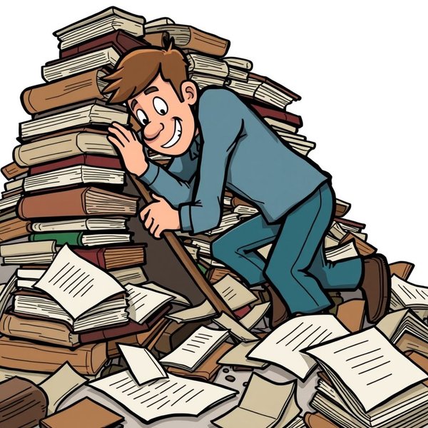 Image showing someone trying to Dig out information from a pile of books or a box