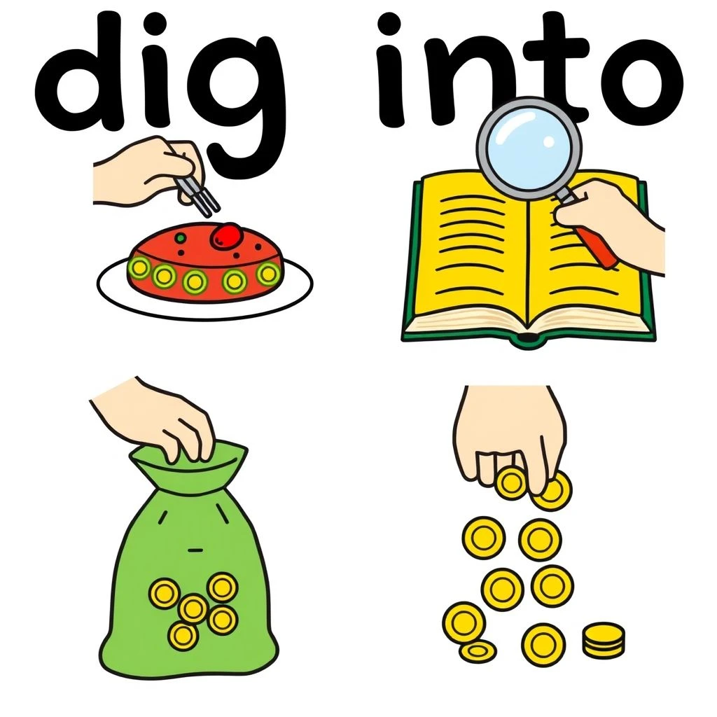 Cụm động từ Dig Into Nghĩa và Cách Sử dụng Chi tiết