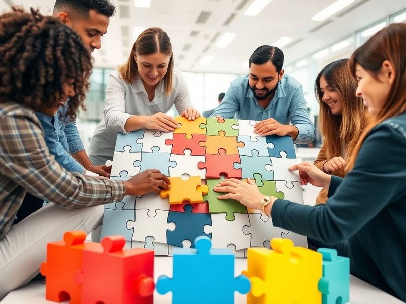 Image showing people collaborating to deal with a task, illustrating the phrasal verb 'deal with'