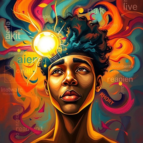 Image illustrating someone having an idea, representing the phrasal verb dream up