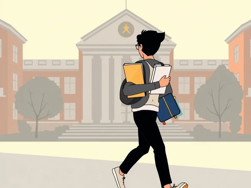 Image illustrating someone leaving a school, with the caption: Understanding the meaning of Drop out of to improve English fluency