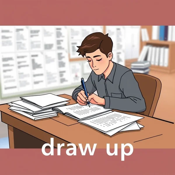 Image showing someone carefully preparing a document, illustrating the phrasal verb 'draw up'