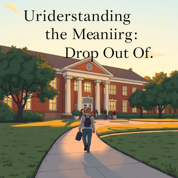 Image illustrating someone leaving a school, with the caption: Understanding the meaning of Drop out of to improve English fluency