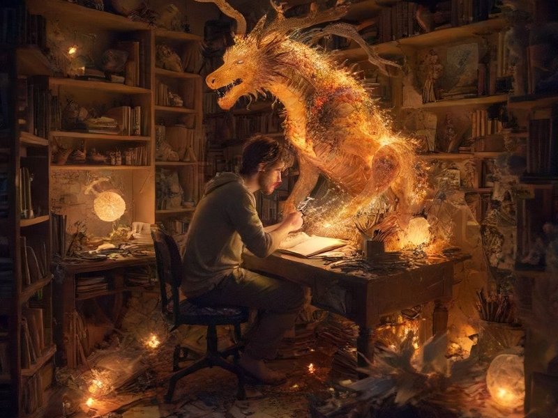 Image illustrating someone having an idea, representing the phrasal verb dream up