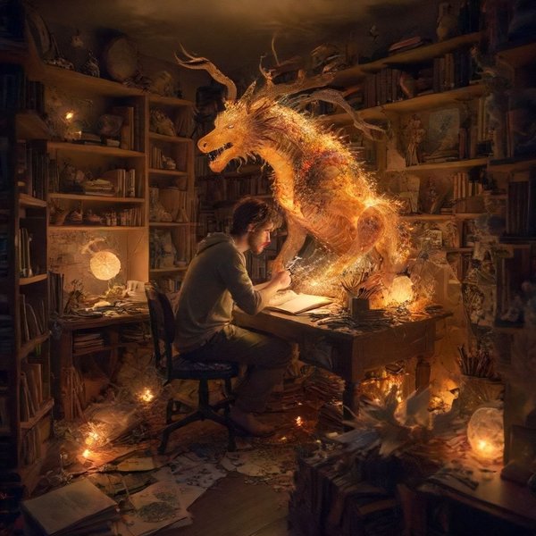 Image illustrating someone having an idea, representing the phrasal verb dream up