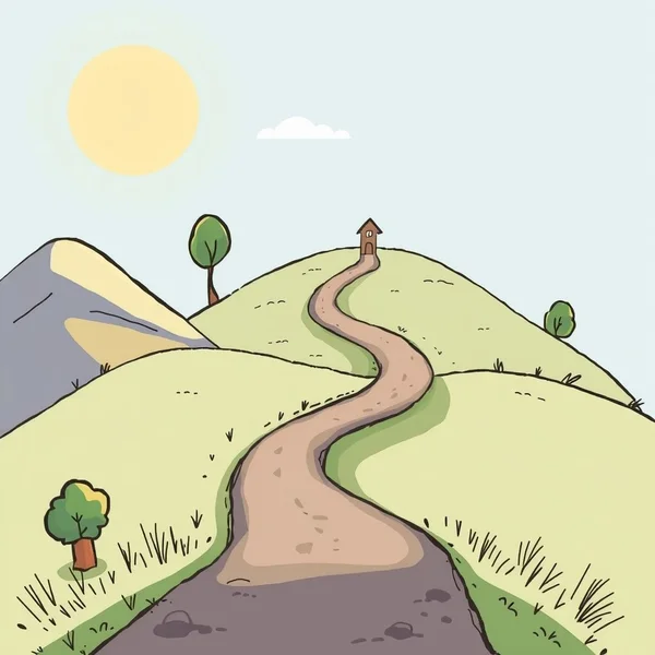 Image showing a winding path leading to an unexpected destination, illustrating the concept of "end up"
