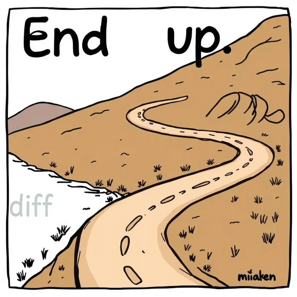 Imagen que muestra un camino sinuoso que lleva a un destino inesperado, ilustrando el concepto de "end up"