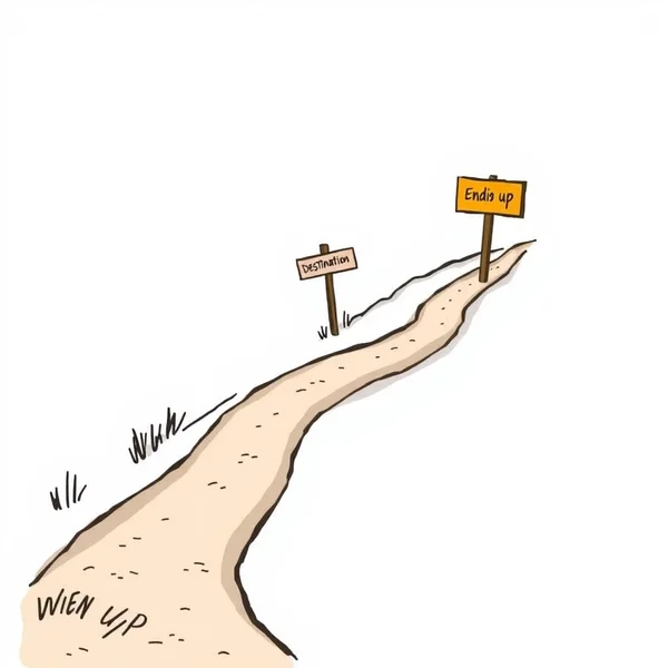Image showing a winding path leading to an unexpected destination, illustrating the concept of "end up"