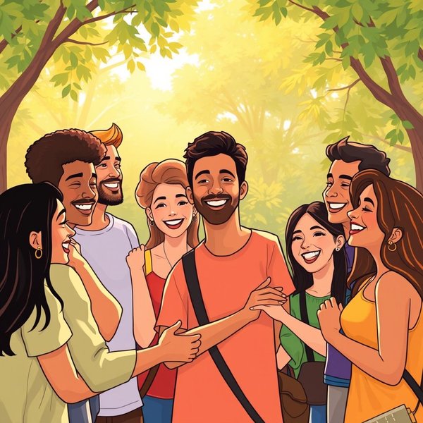 Friends smiling, illustrating the concept of "Get along with"