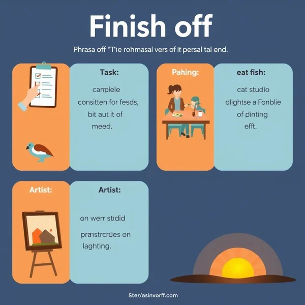Um guia visual para entender o phrasal verb "Finish off" e suas aplicações