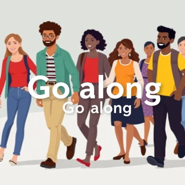 Image showing people agreeing or walking together, with the text "Learn to use Go along correctly"
