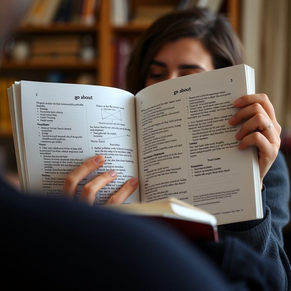 Image of someone thoughtfully planning, with the caption: How to go about learning English phrasal verbs like 'go about'.