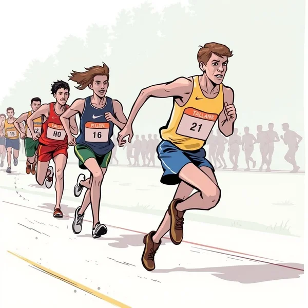 Runners trying to gain on each other in a race