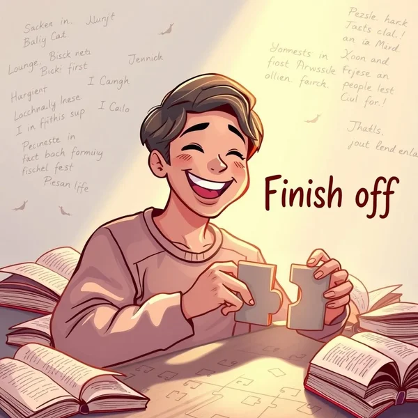 A visual guide to understanding the phrasal verb "Finish off" and its applications