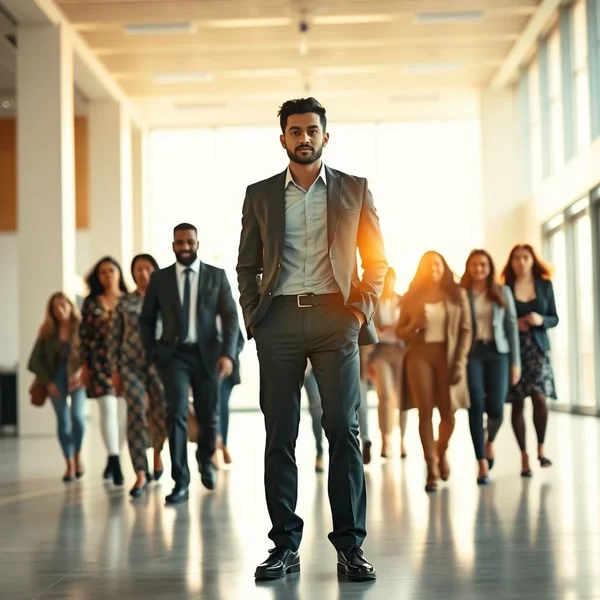 Image showing a person confidently leading a group, illustrating the phrasal verb 'Head up'