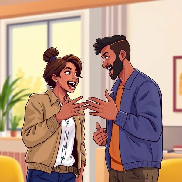 Image of two people talking intently, illustrating the concept of "have out with"