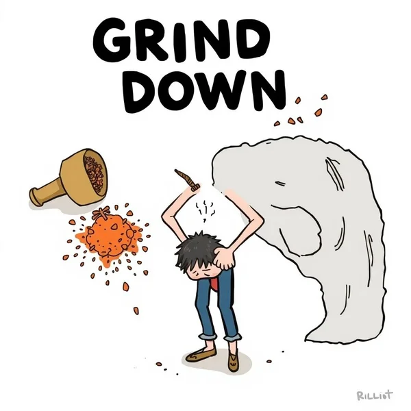 Image illustrating the phrasal verb "Grind down"