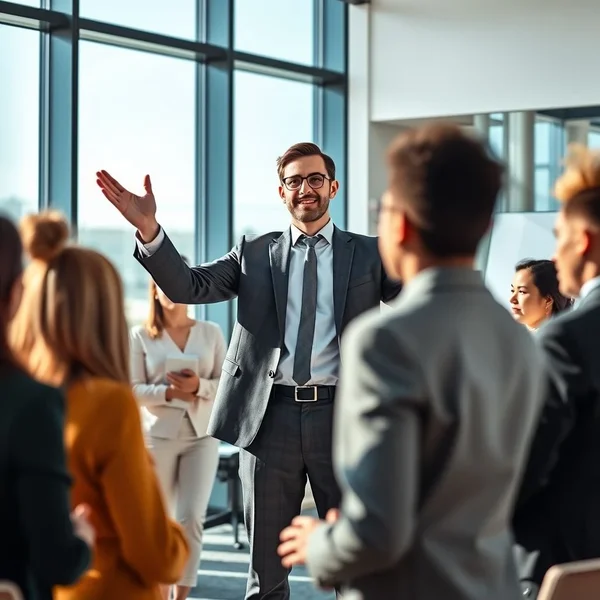 Image showing a person confidently leading a group, illustrating the phrasal verb 'Head up'