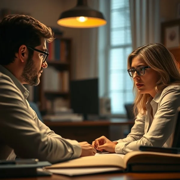 Image of two people talking intently, illustrating the concept of "have out with"