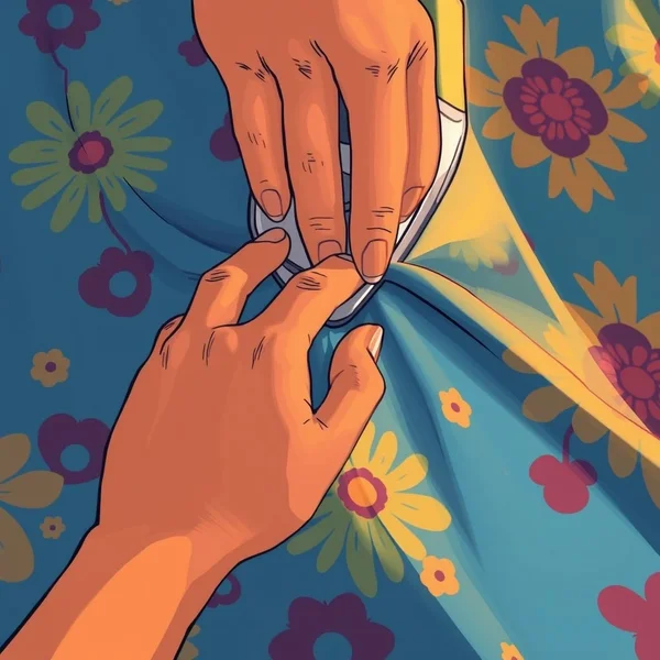 Illustration of smoothing out wrinkles, representing the phrasal verb 'iron out'