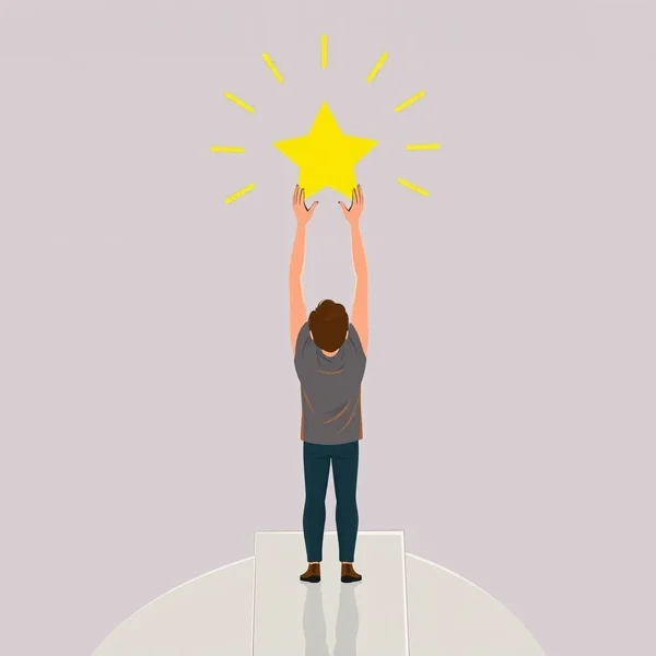 Illustration showing someone achieving a goal, with text "Live up to expectations"