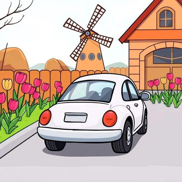 Afbeelding die een auto laat zien die achteruit rijdt uit een oprit, ter illustratie van het phrasal verb Back Out