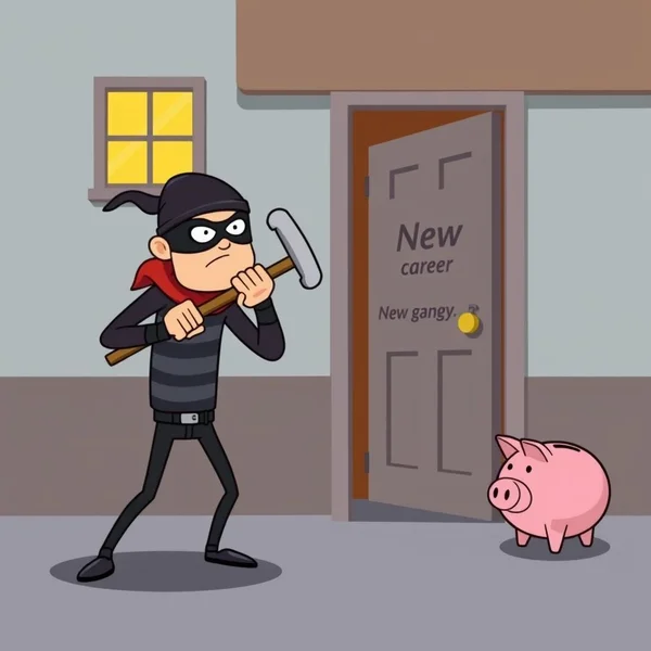 Een visuele representatie van het phrasal verb "Break into"