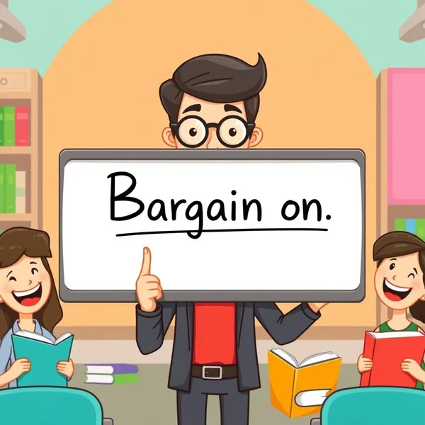 Le titre de l'image doit inclure le mot-clé principal : Comprendre le verbe à particules Bargain on