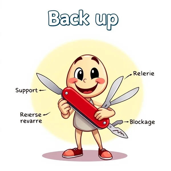画像：フレーズ動詞Back upの異なる意味を示す図