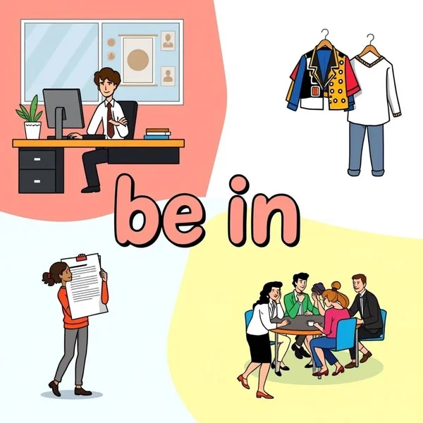 'Be in' 구동사 예시를 보여주는 이미지