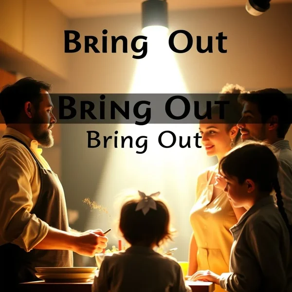 ‘bring out’ 구동사를 사용하는 다양한 맥락을 보여주는 이미지