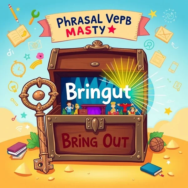 Afbeelding die verschillende contexten toont waarin het phrasal verb 'bring out' wordt gebruikt