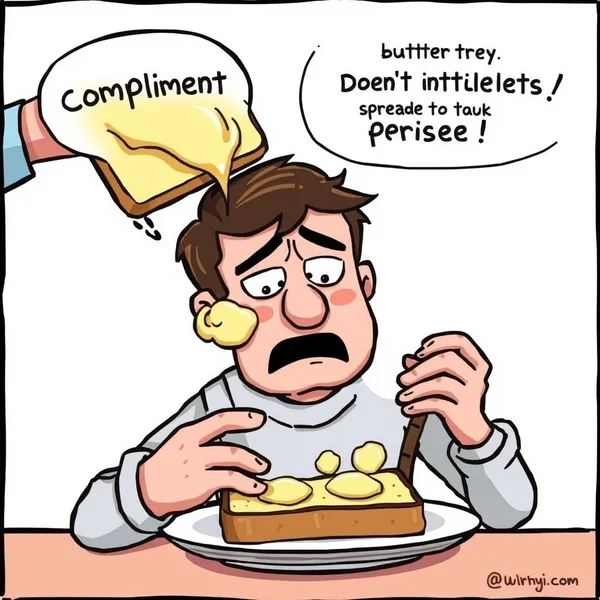 一张图片展示某人试图通过恭维“butter up”他人