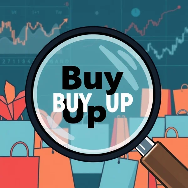Image montrant des sacs de shopping ou un graphique indiquant de gros achats, avec le texte "Understanding Buy Up"