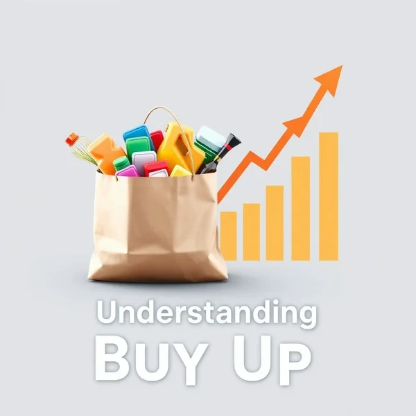 显示购物袋或显示大量购买相关图表的图片，配有文字“Understanding Buy Up”