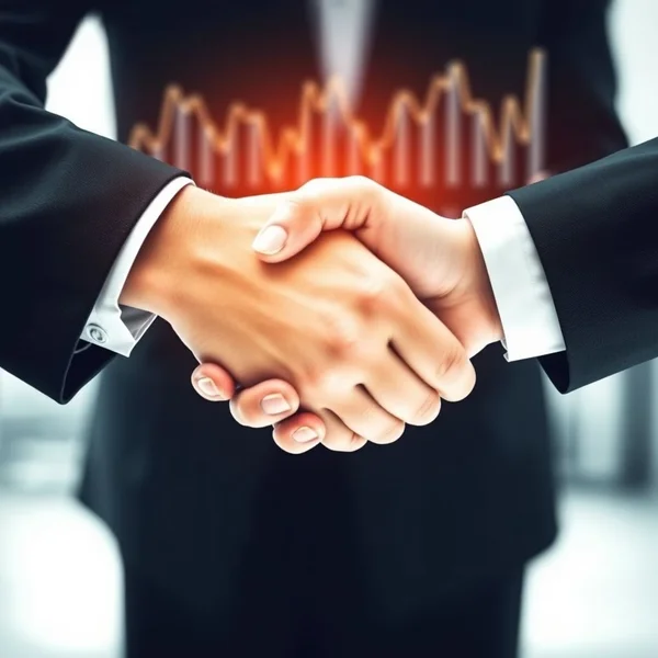 ภาพแสดงการจับมือเหนือสัญญา สื่อถึงการ buy out กิจการ