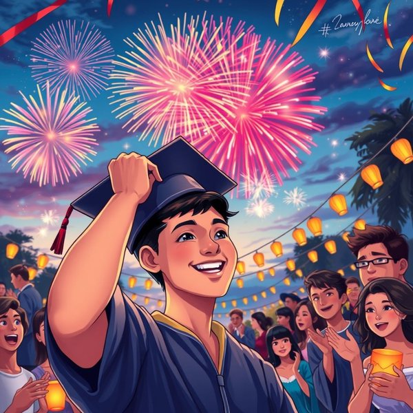 Image illustrating 'cap off' with a graduation ceremony finale
