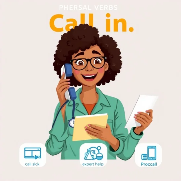 A person on the phone, illustrating the phrasal verb Call in