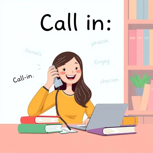Человек разговаривает по телефону, иллюстрируя фразовый глагол Call in